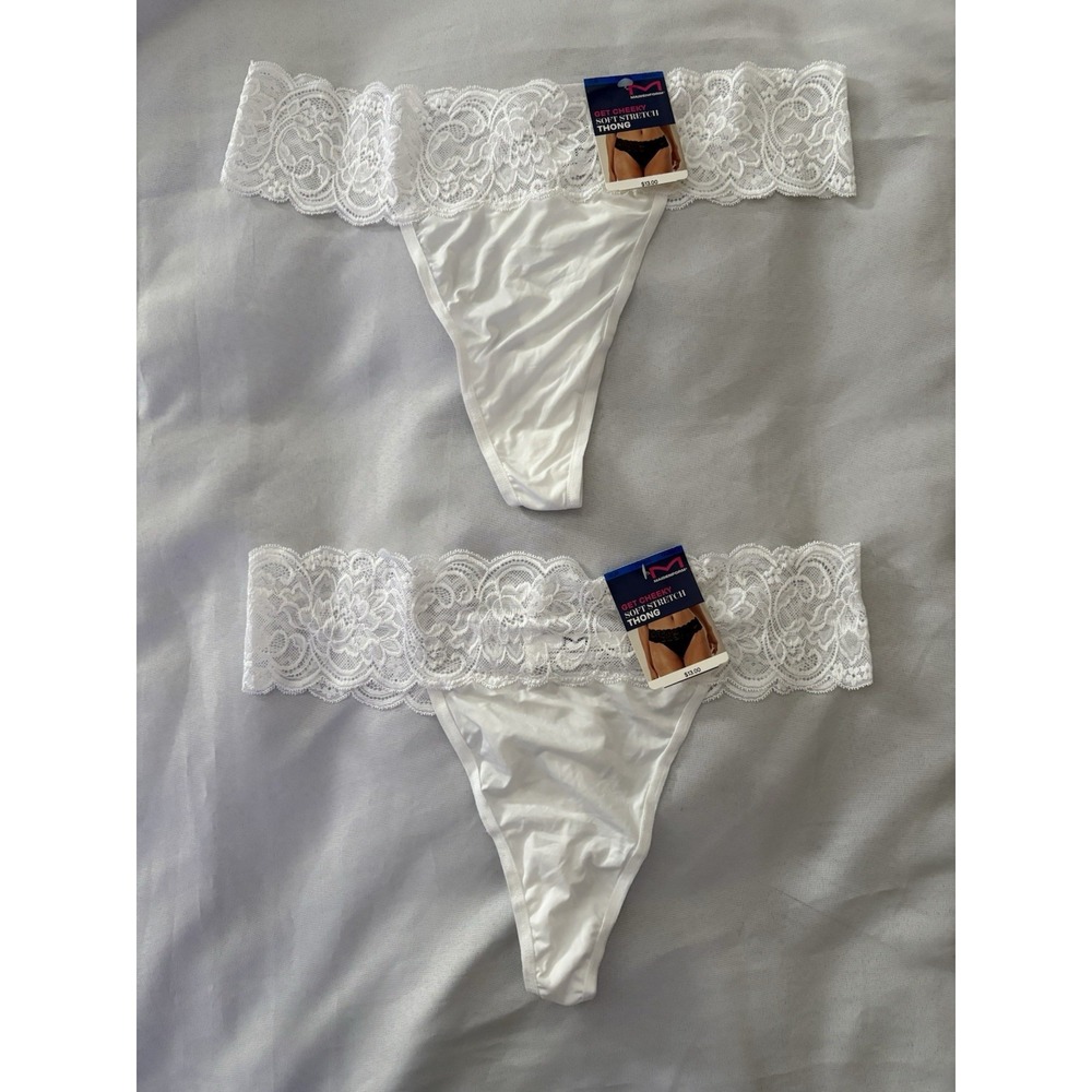 NEW Maidenform Luxurious Lace Thong xlarge White DMESLT 2 Pair Maidenform Thong